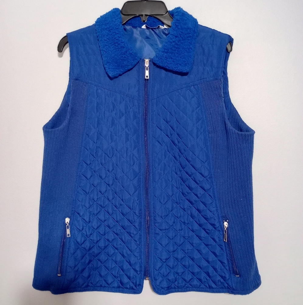 GNW Indigo Faux Fur Collar Zipper Pockets